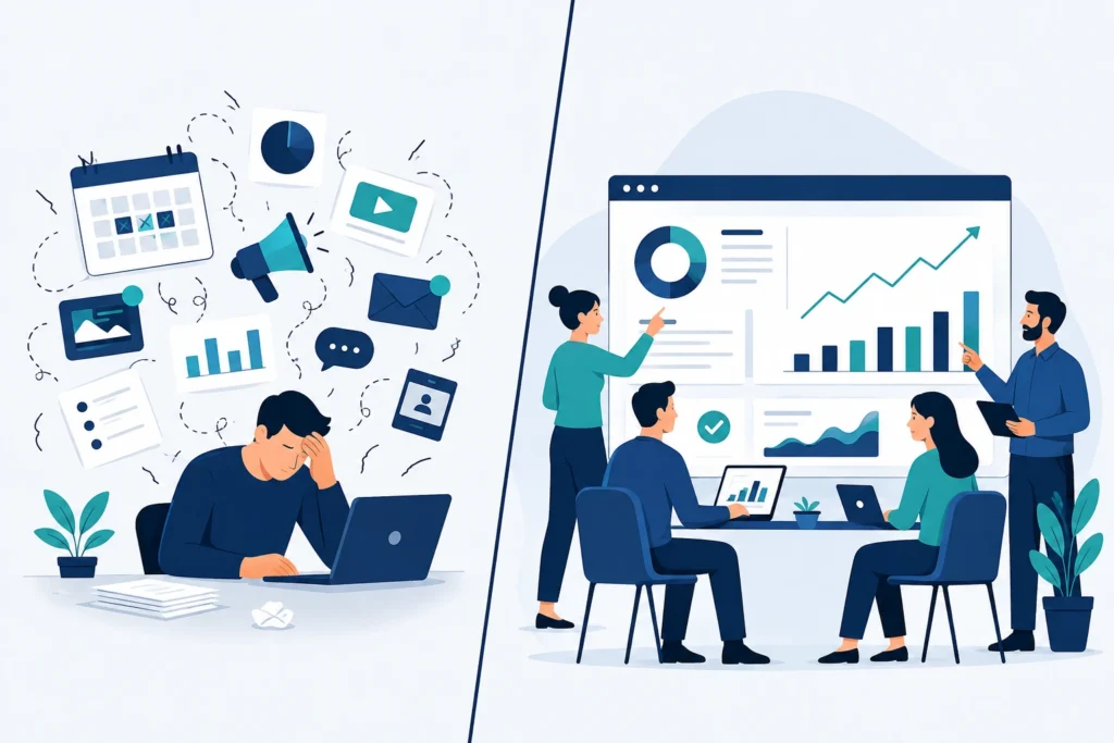 Comparison of a solo marketing hire versus a coordinated digital marketing agency team for Series A startups