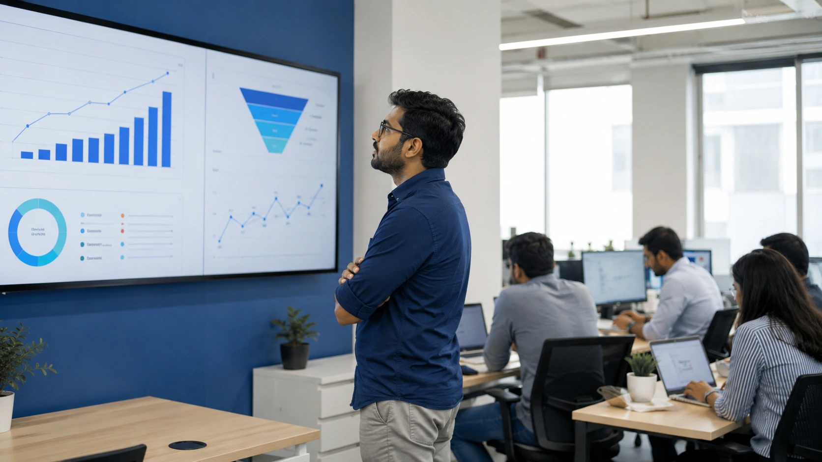 "Series A founder reviewing dashboard results from a social media marketing agency"