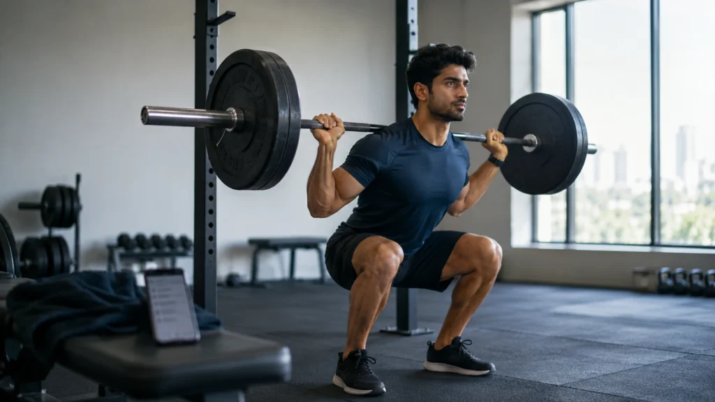 "Founder training with a structured gym workout plan and logged progress"