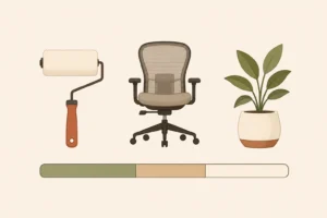 "Low-cost interior design ideas prioritizing ergonomics, paint, and plants"